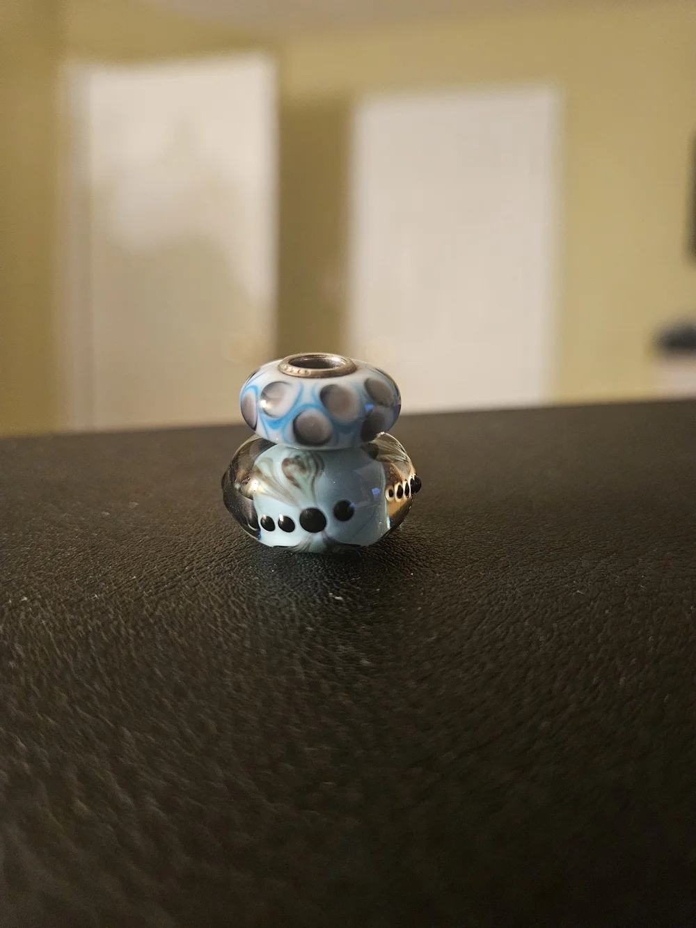 Trollbeads Aqua JUMBO Glass Bead with Black Draginfly Design RARE